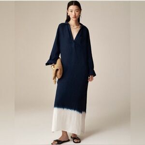 NWT J. Crew Bungalow Maxi Popover Dress in Dip-Dyed Linen